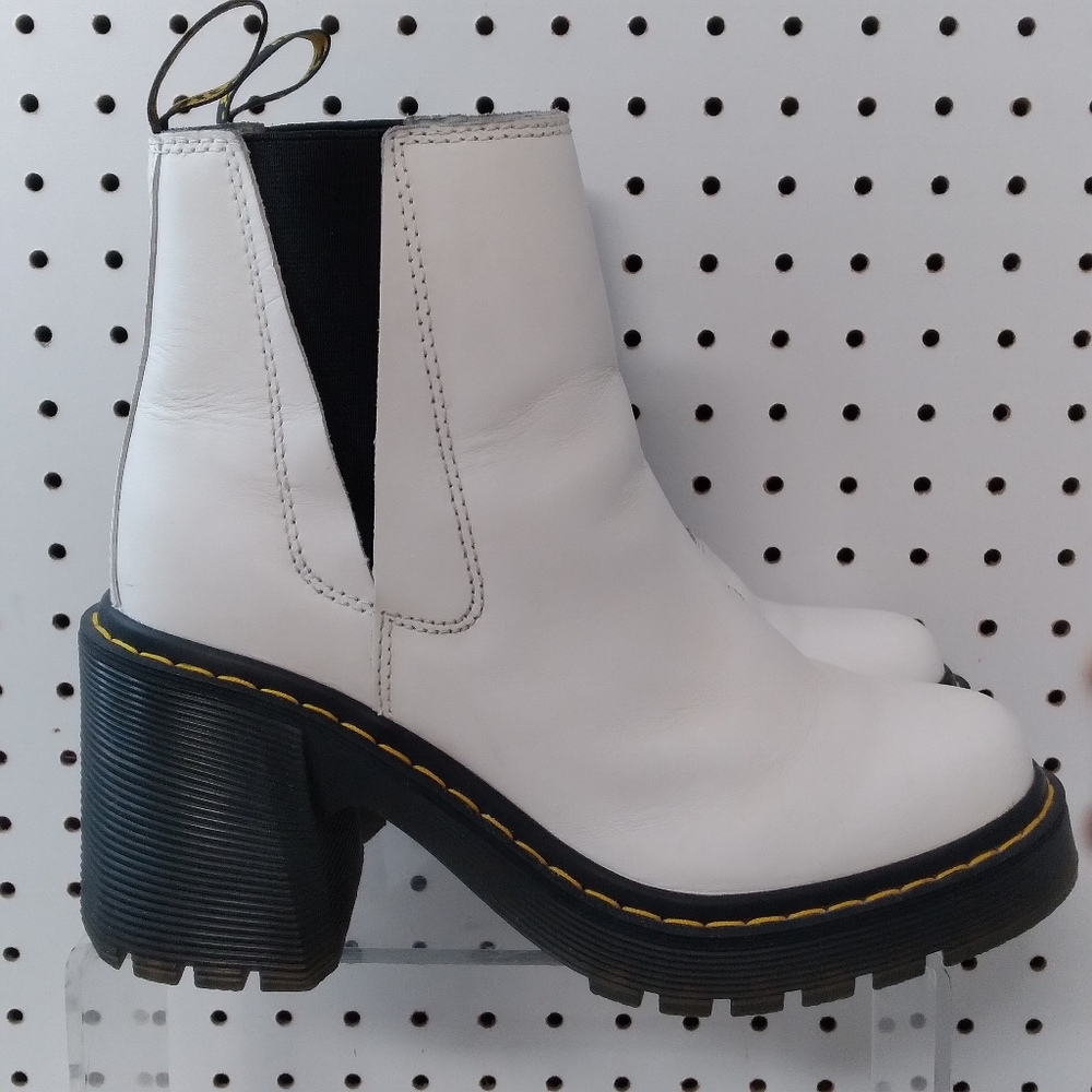 Dr. Martens White Ankle Boots with Black Soles - Picture 3 of 11